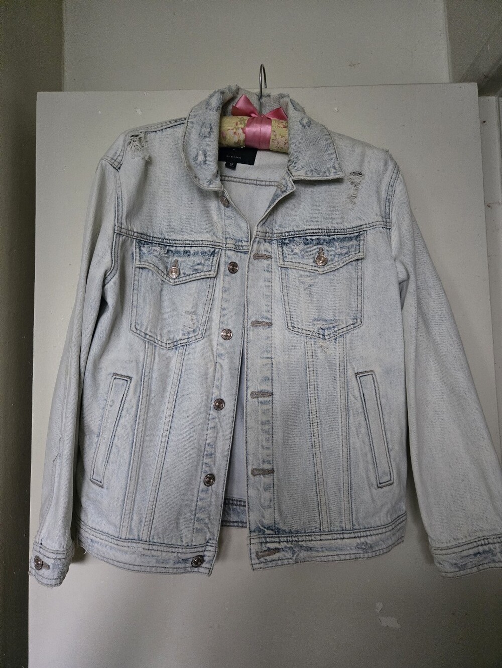 7 FOR ALL MANKIND Oversized Boyfriend Distressed Jean Jacket Sun Bleached XS